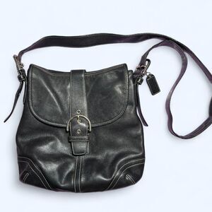 Coach Soho Flap Hobo Black Leather Shoulder Bag Purse Crossbody Slim